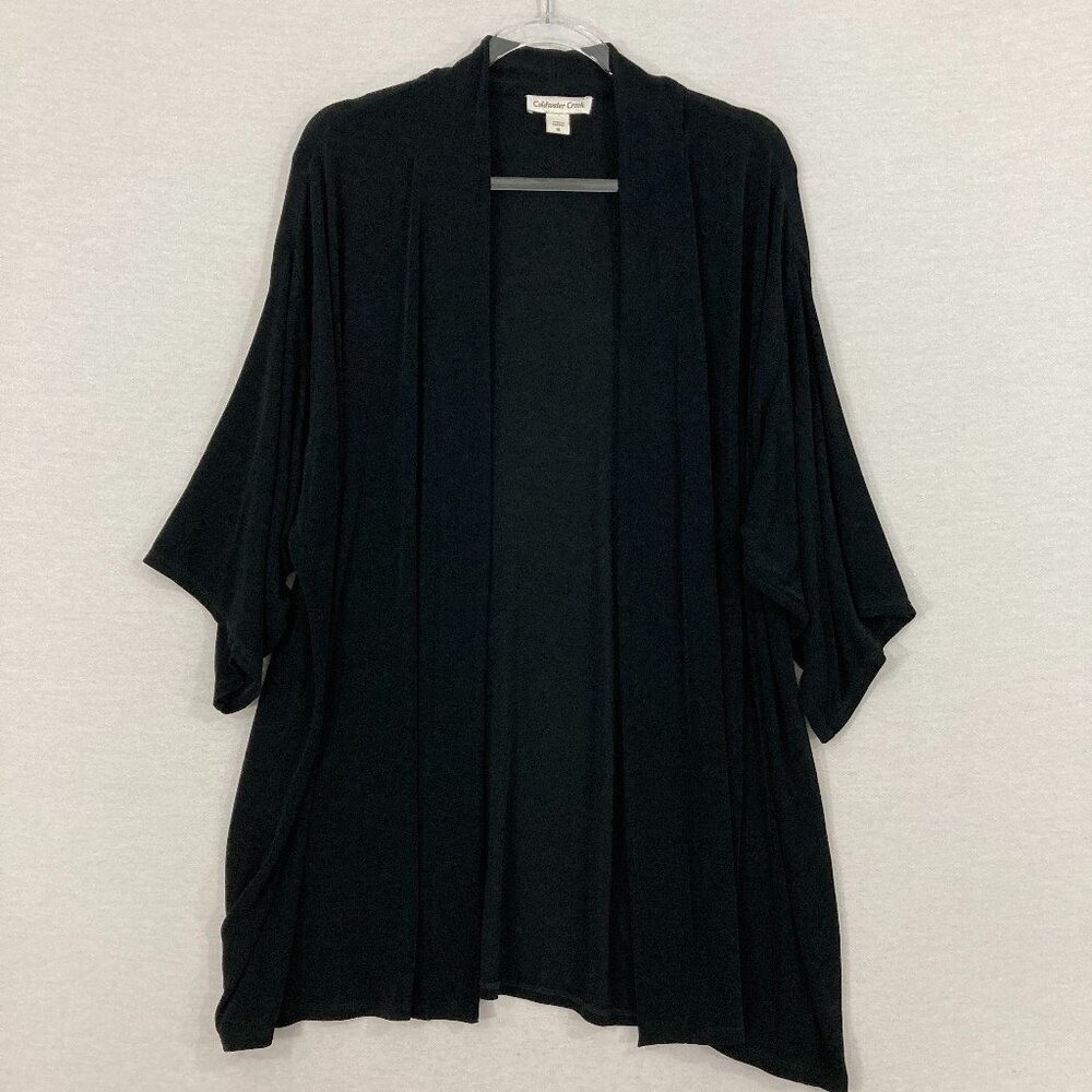Coldwater Creek size 1X Black Stretch Slinky Knit Open Front Cardigan Office